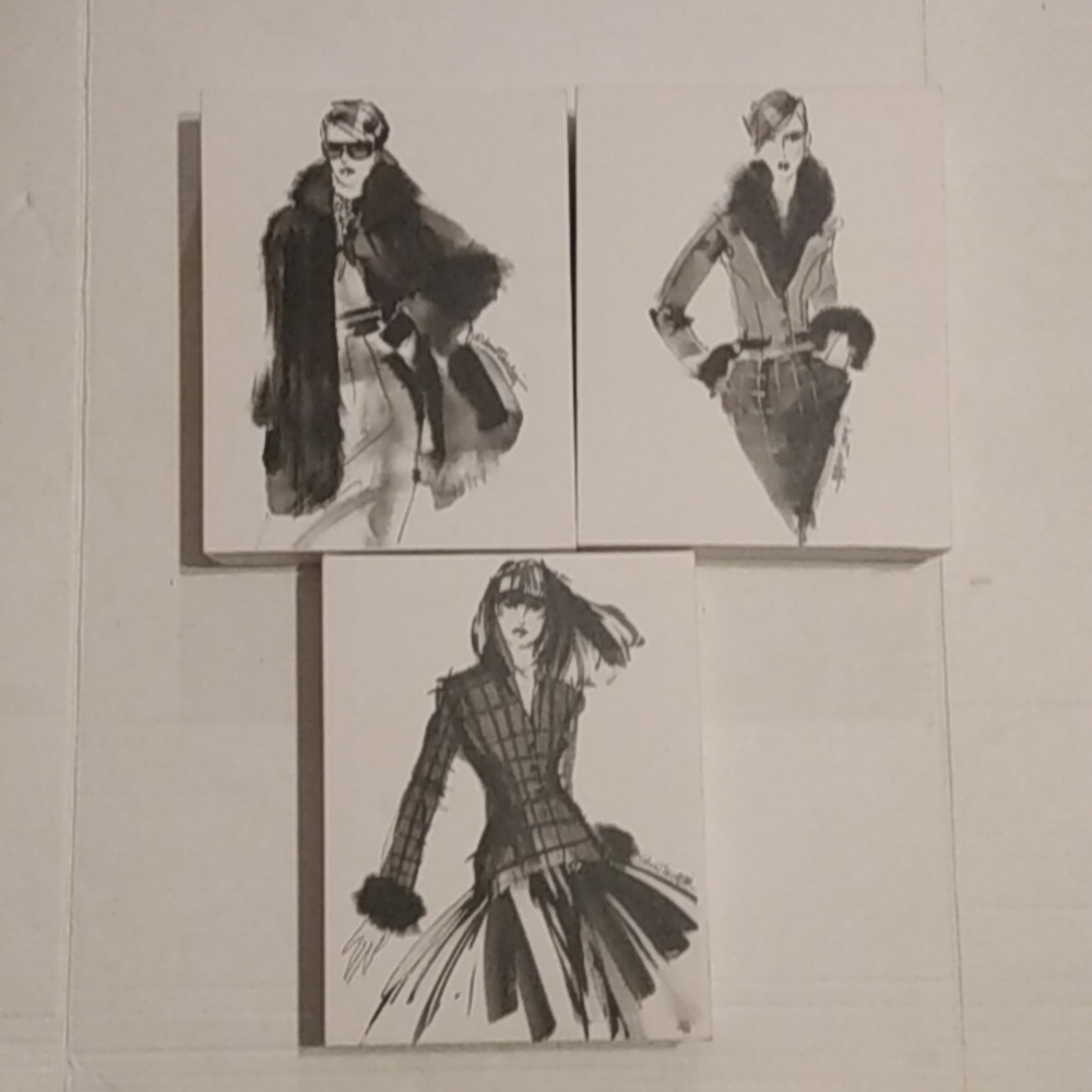 3 vintage Anna Tavoletti canvas fashionable dressed women wall wall decor
